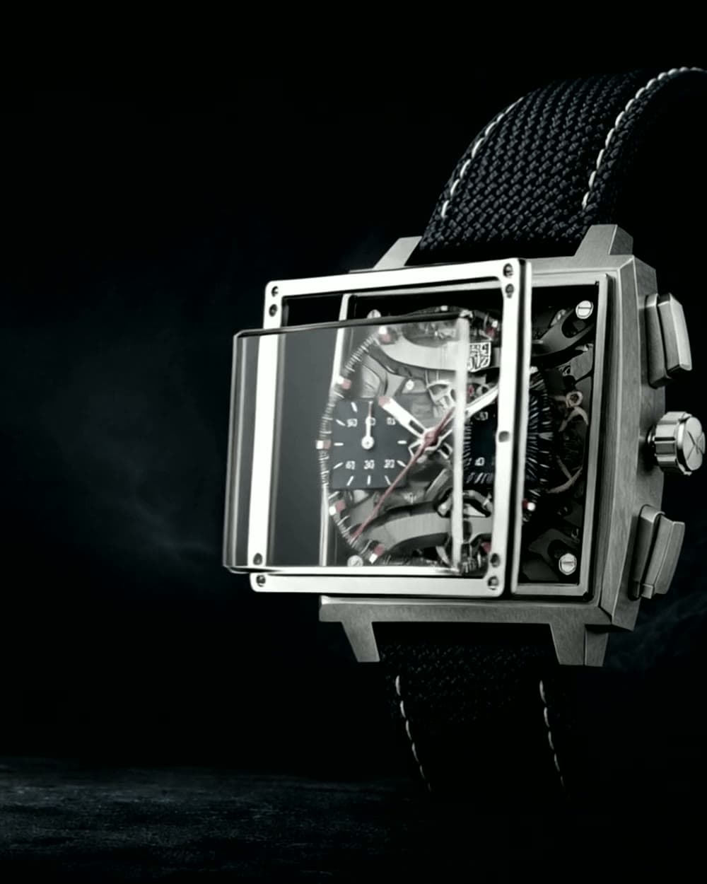 Nocturne Skeleton with sapphire panel lifted