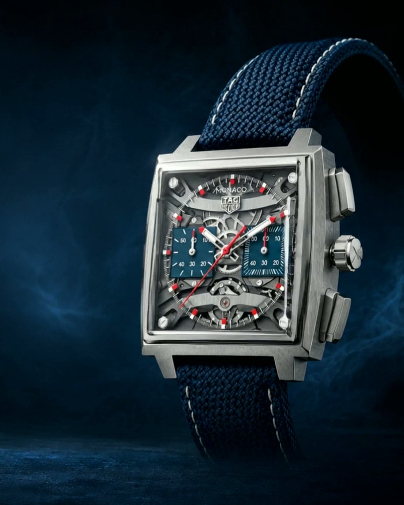 Movement of the Apex Chronograph, bridges and gear train visible